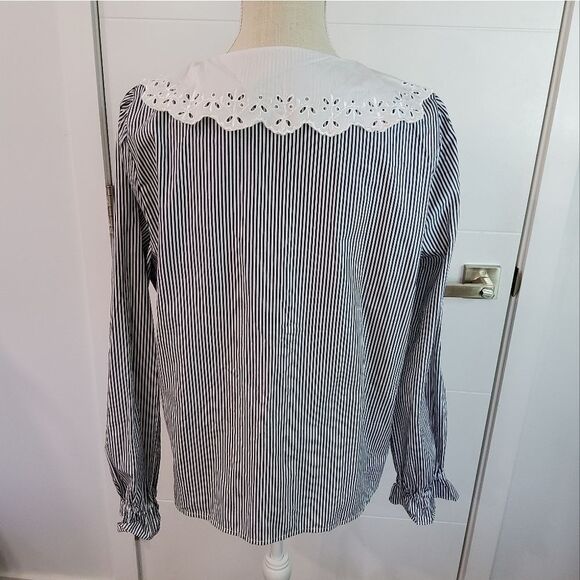 J.Crew Lace-Eyelet Collar Poplin Blouse Size L - Picture 5 of 12